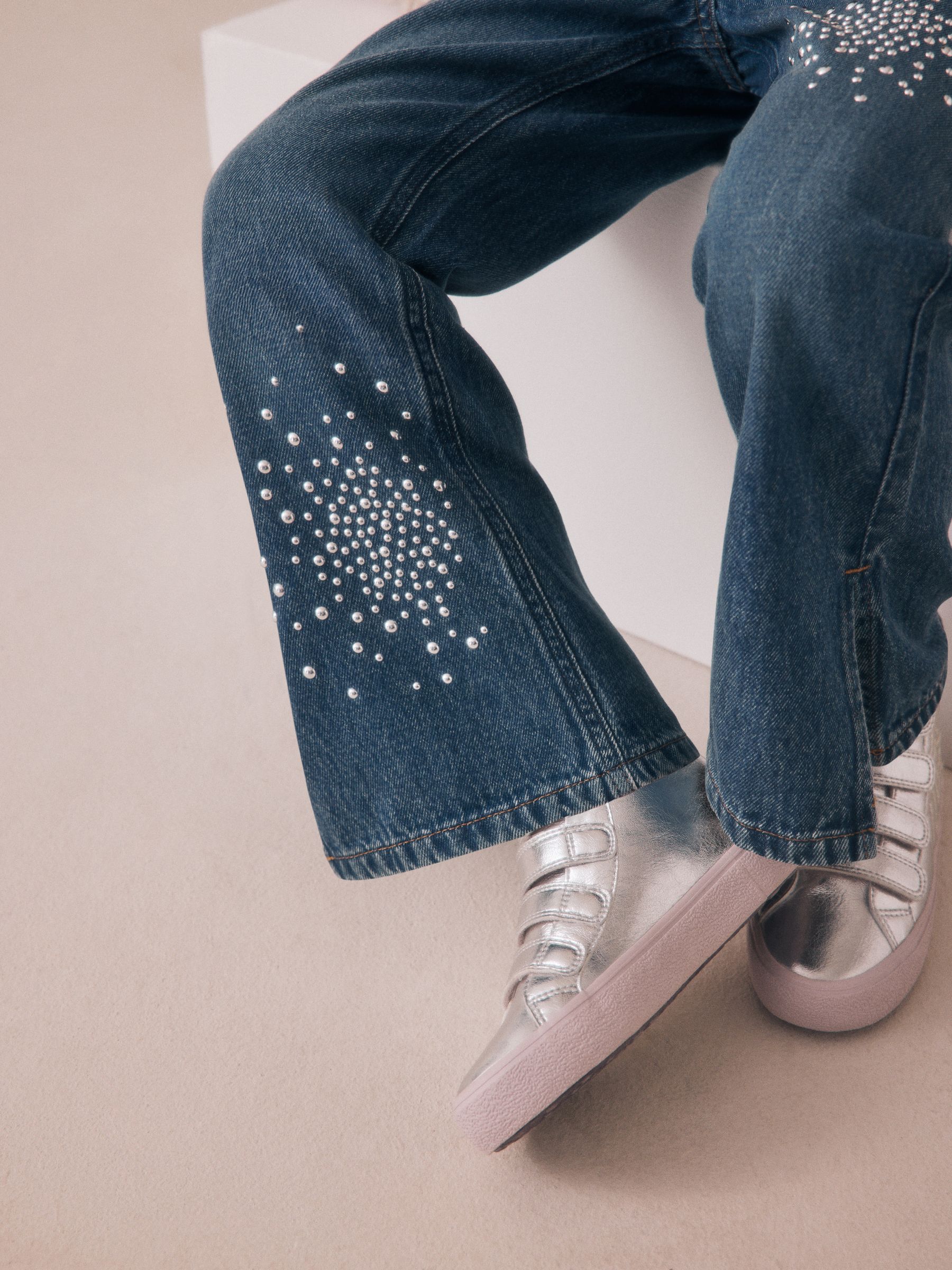 Normaal blauw - Wide Floral Print Embellished Jeans (3-16yrs)