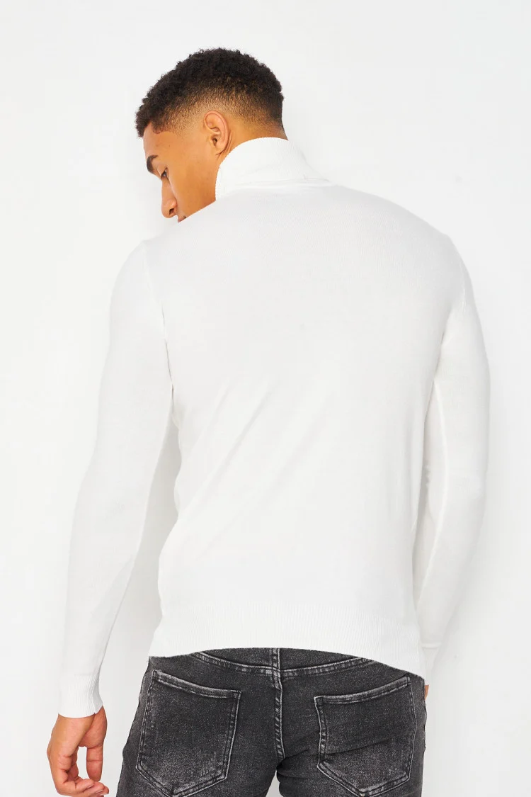 Pull col roulé blanc uni