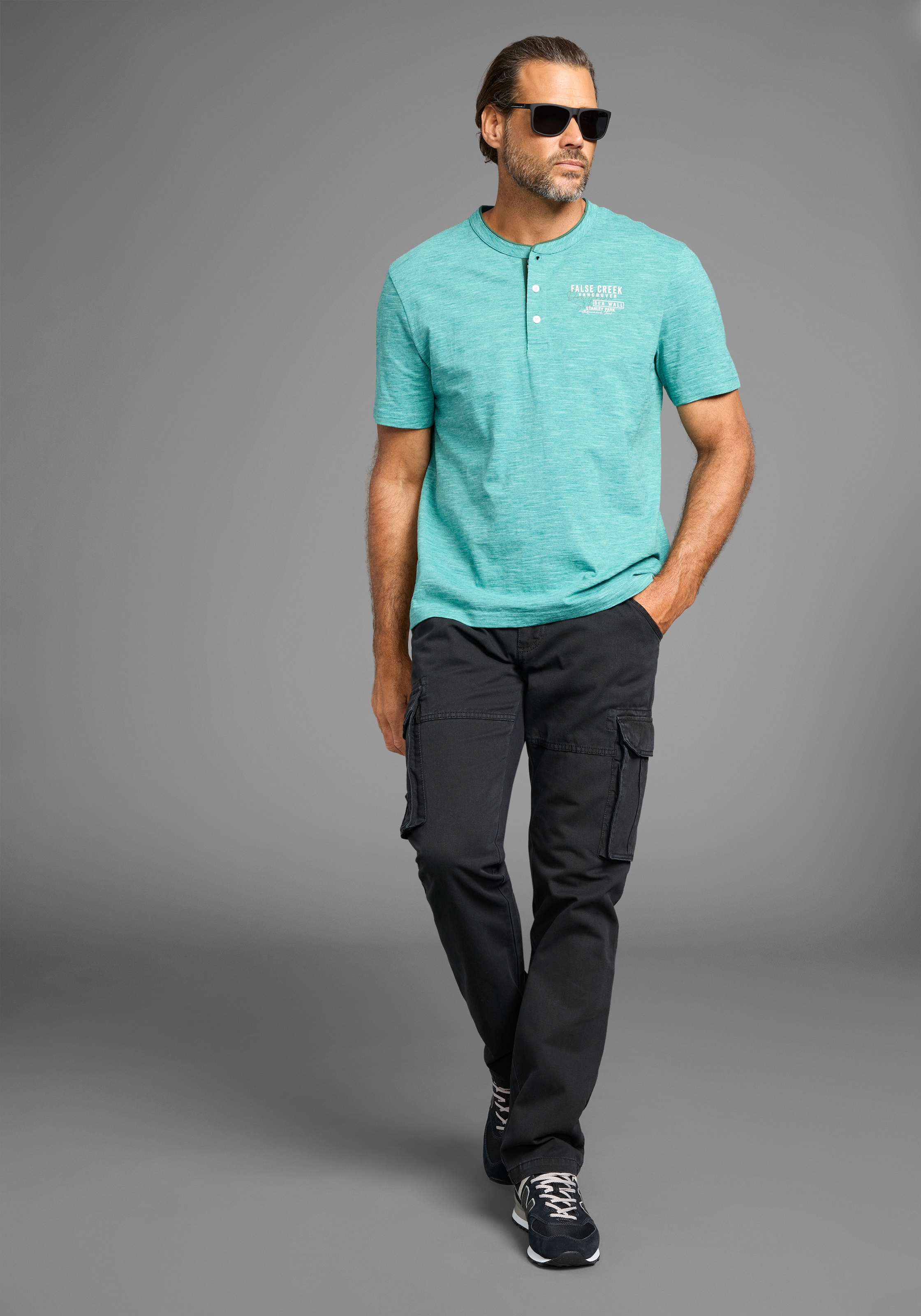 Man's World Henleyshirt , mit Stehkragen-Optik und funktionaler Knopfleiste