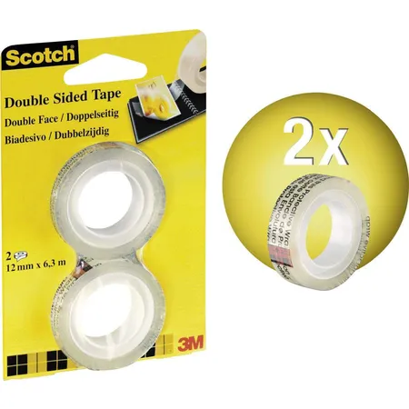 Scotch® Doppelseitiges Klebeband, 12 mm x 6,3 m, transparent, 2 Rollen