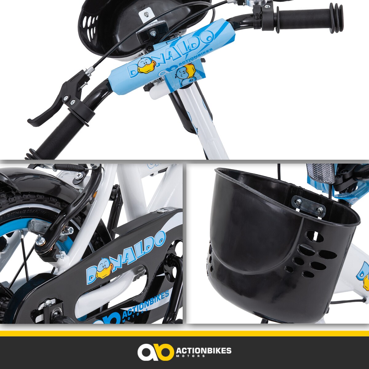 Actionbikes Kinderfahrrad Donaldo 12 Zoll, V-Brake-Bremsen, höhenverstellbar, Stützräder, Korb