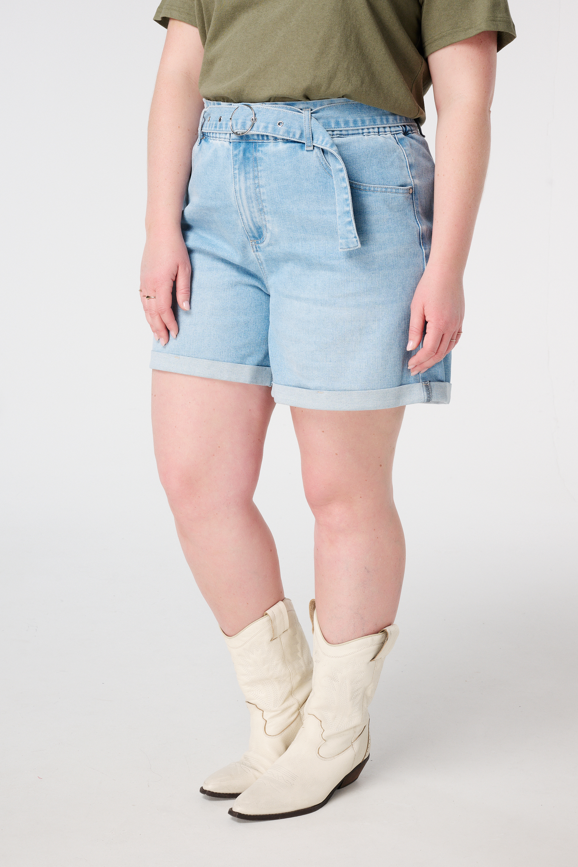 Denim shorts met ceintuur Bleached Denim