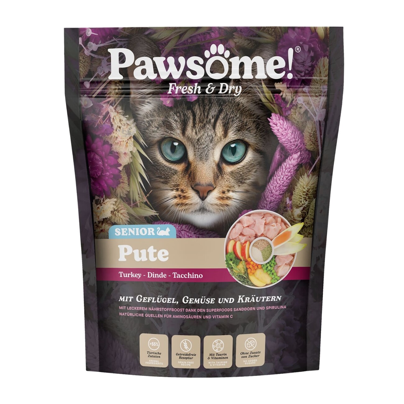 Pawsome PAW Fresh & Dry Trockenfutter Katze, Senior, Pute 750 g