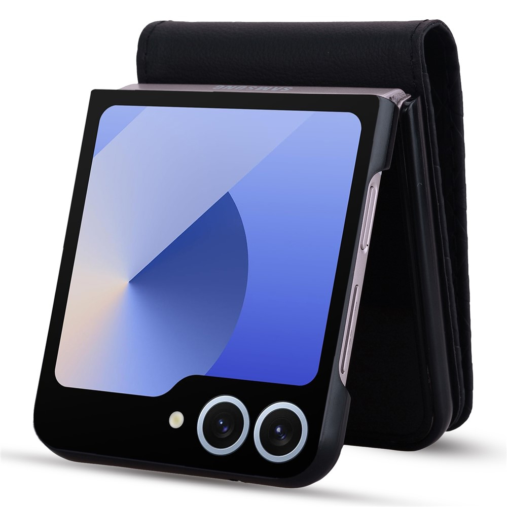 Samsung Galaxy Z Flip7 Leder Tasche Flip Cover Rhombus Imprint - Schwarz