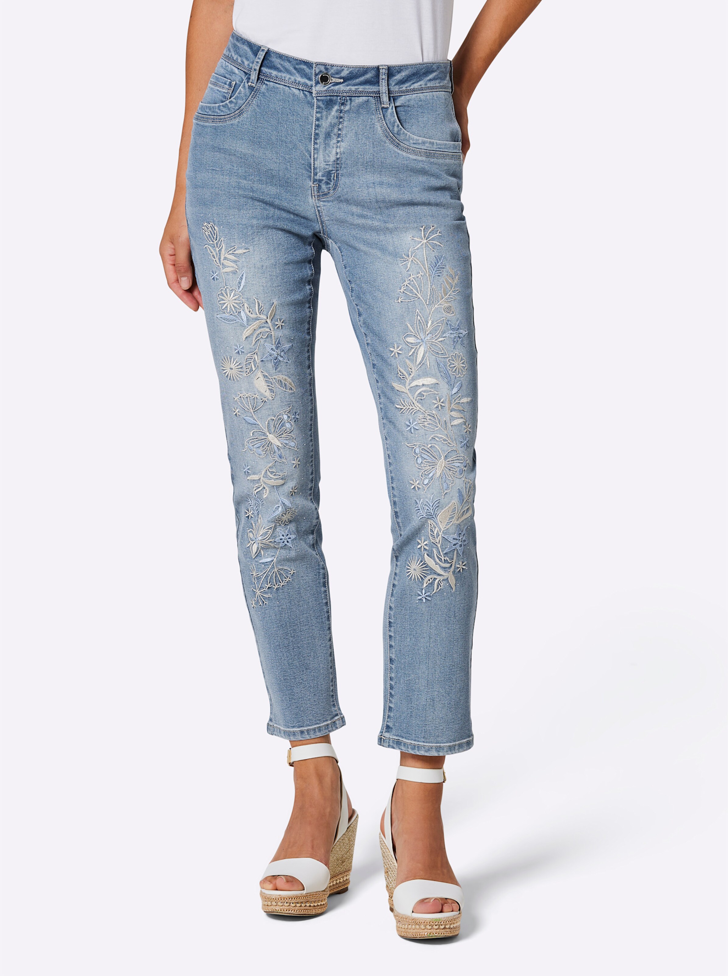 CREATION L PREMIUM Baumwoll-Lyocell-7/8-Jeans in blue-bleached