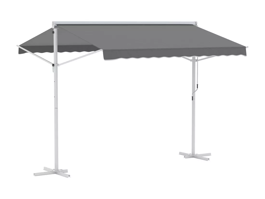 Store double pente manuel rétractable inclinaison réglable acier époxy blanc polyester imperméabilisé anti-UV gris dim. 3L x 2,95l x 2,6H m