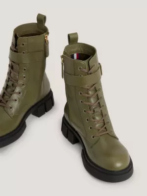 Botas de motociclista com cadarço e travas