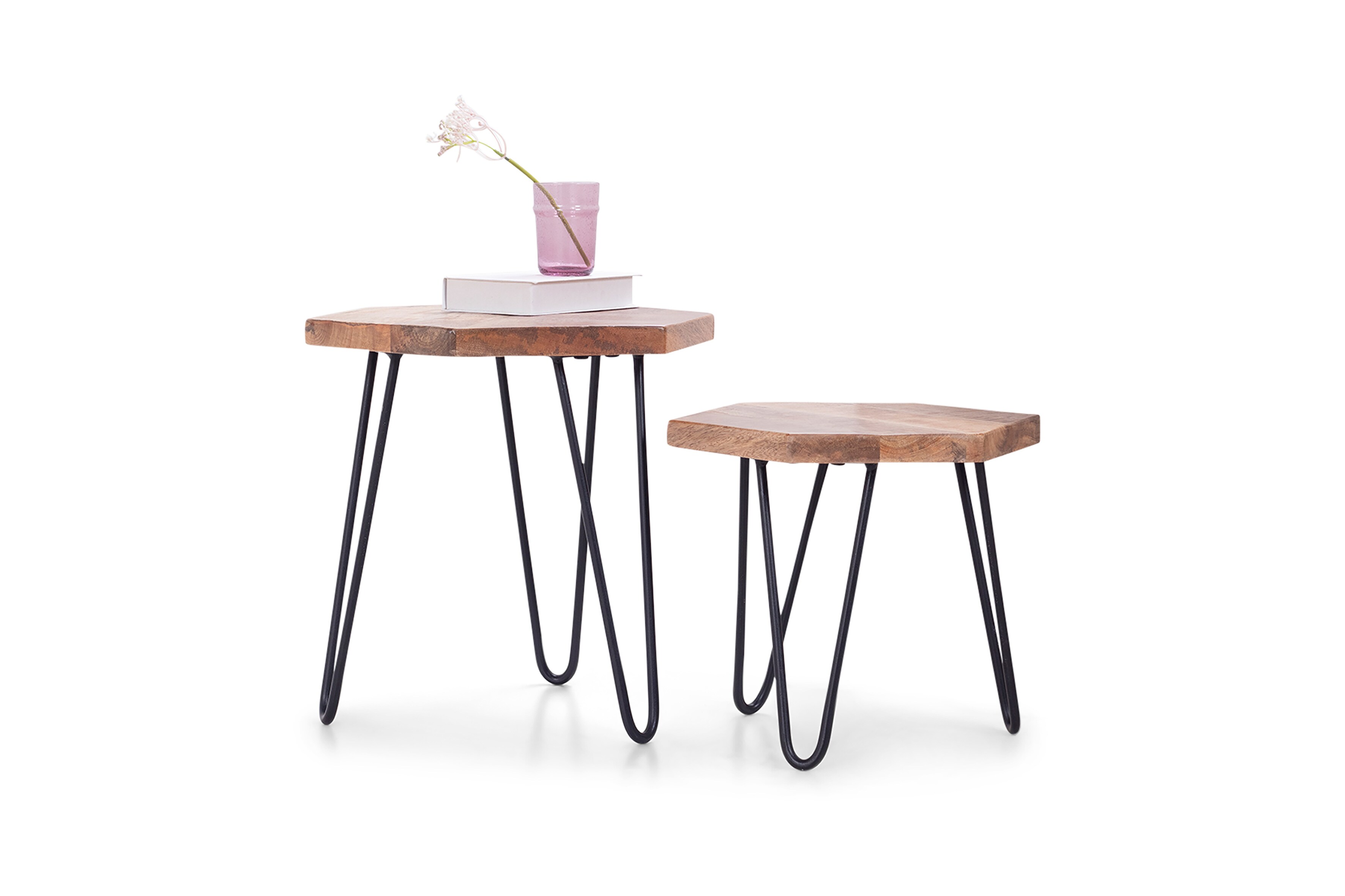 byLIVING Zweisatztisch ELEA, B 45x40 cm, H 45/55 cm, Mangoholz natur/schwarz