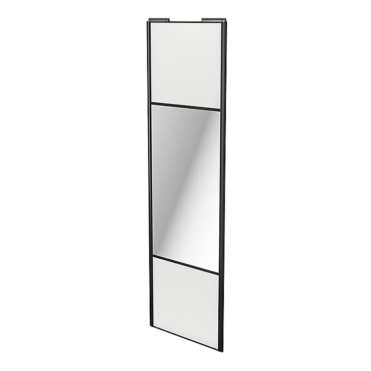 Porte de placard coulissante avec miroir blanc brillant profil noir GoodHome Arius H. 248,5 x L. 77.2 cm + amortisseurs