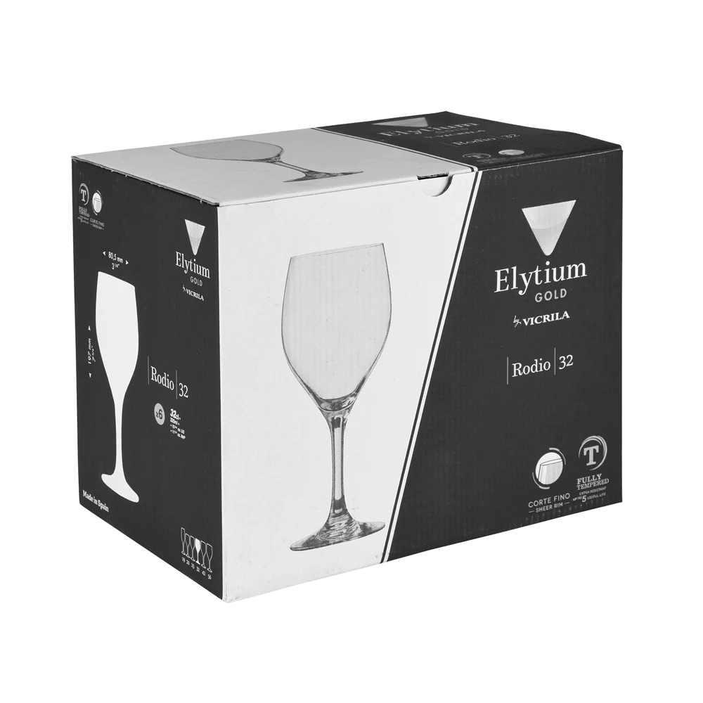 Boîte de 6 verres à pied trempés Rodio 32 cl Vicrila