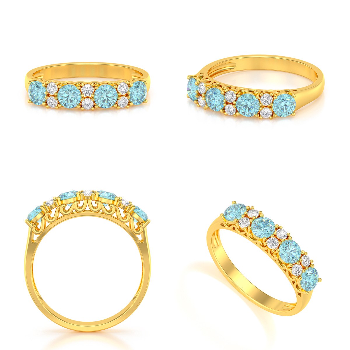 Bague ADEN Or 585 Jaune Aigue-Marine et diamants 2.650grs