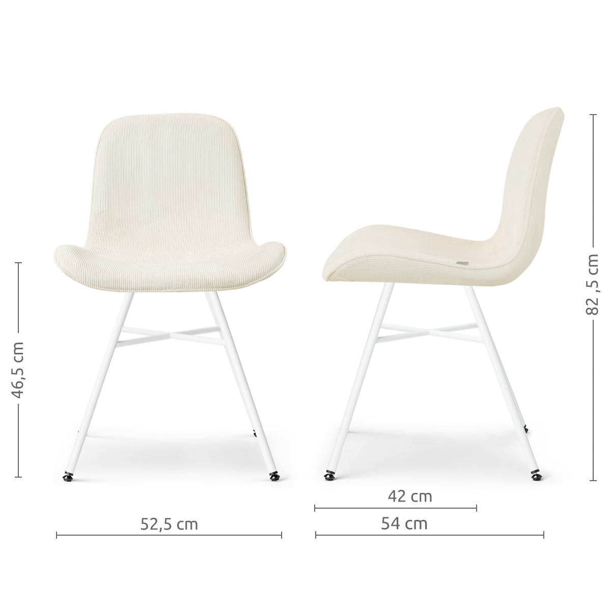 Eetkamerstoel Noa-Fé wit onderstel rib beige