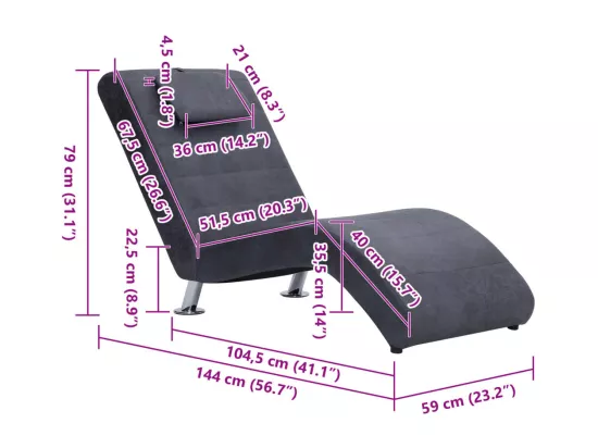 Prolenta Premium - Chaise longue avec oreiller Gris Similicuir daim