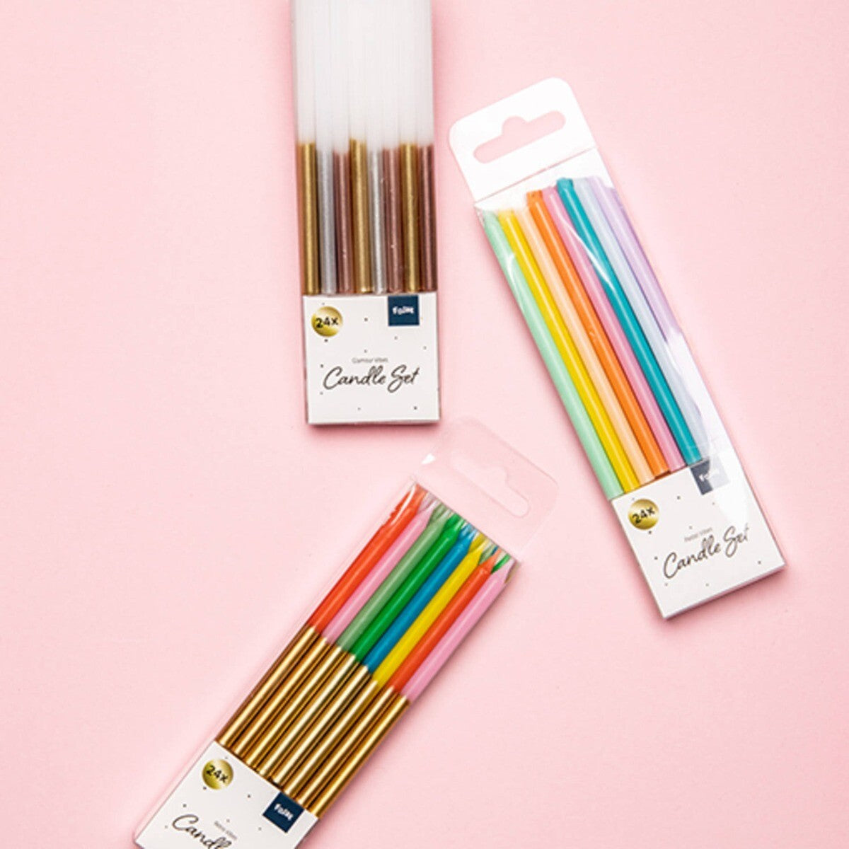 Lange feestkaarsjes gedipt retro metallic - 24st
