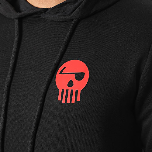 Sweat Capuche Logo Chest And Back Noir Rouge