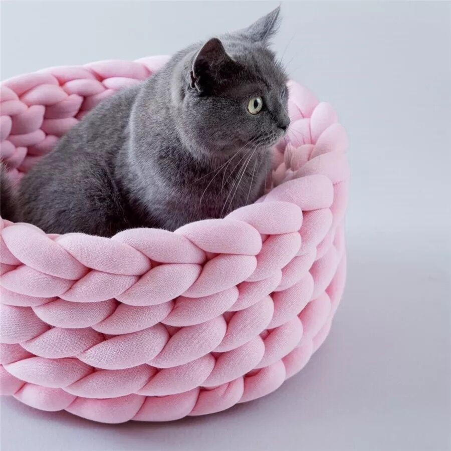 (Ø40cm) Geflochtener Katzen Korb Kuscheliges Haustier Bett Hunde Nest - Rosa