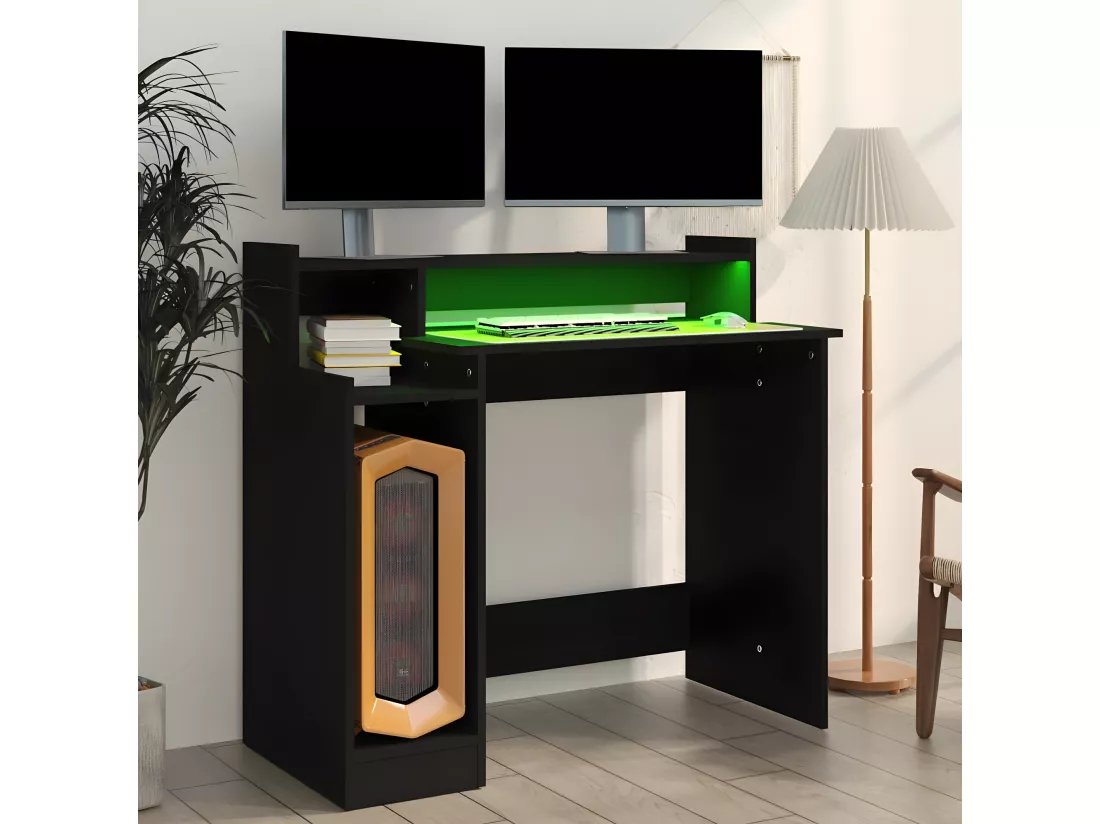 Bureau avec lumières LED noir 97x45x90 cm bois d'ingénierie