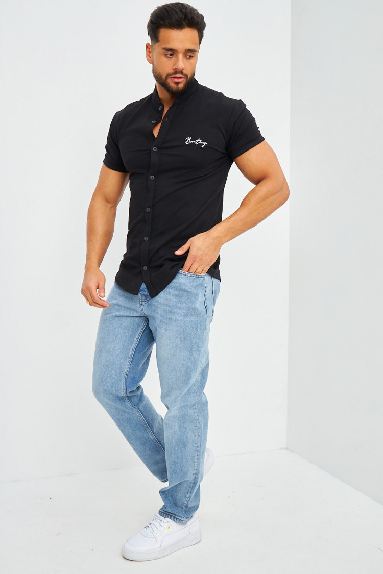 Chemise noire col officier Brentiny