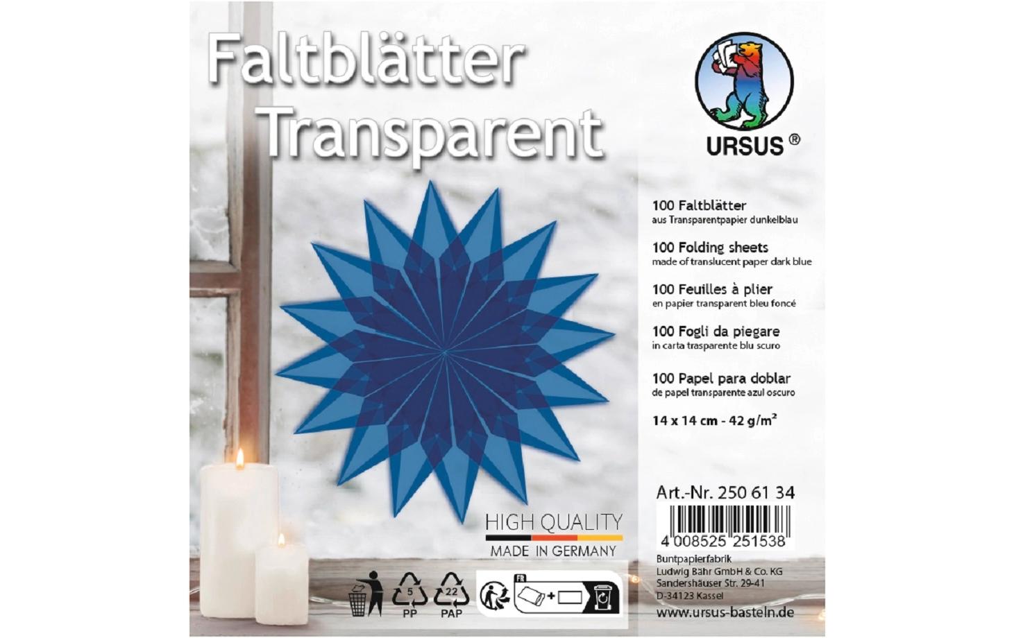 Faltblätter Origami 14 x 14 cm, 42 g/m², 100 BlattDurchgefärbtes Transparentpapier