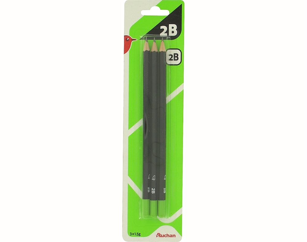 CONJUNTO DE 3 LÁPIS AUCHAN GRAFITE 2B
