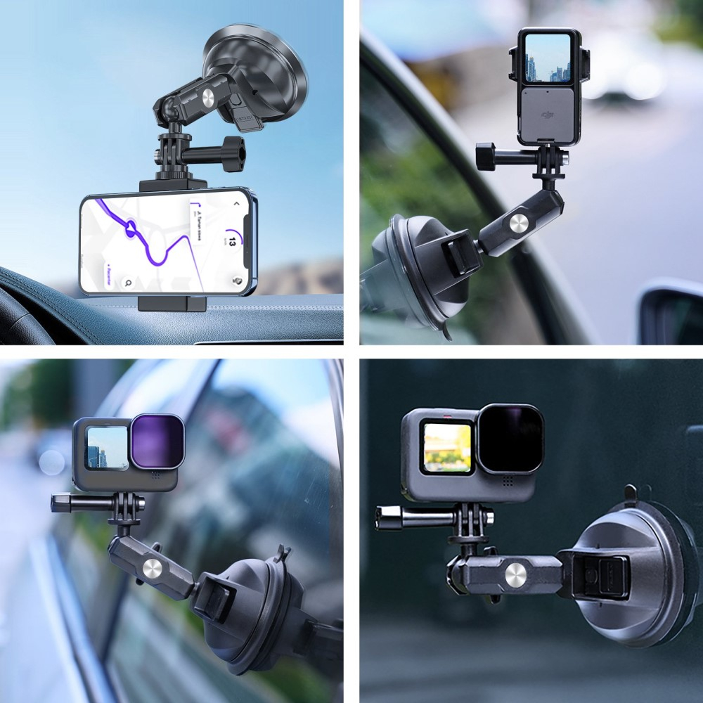 Auto KFZ Kamera Saugnapfhalterung   Stativ Adapter für GoPro / Insta360 (Bis 10kg) - Schwarz
