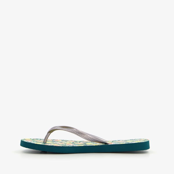 Dames teenslippers groen met print