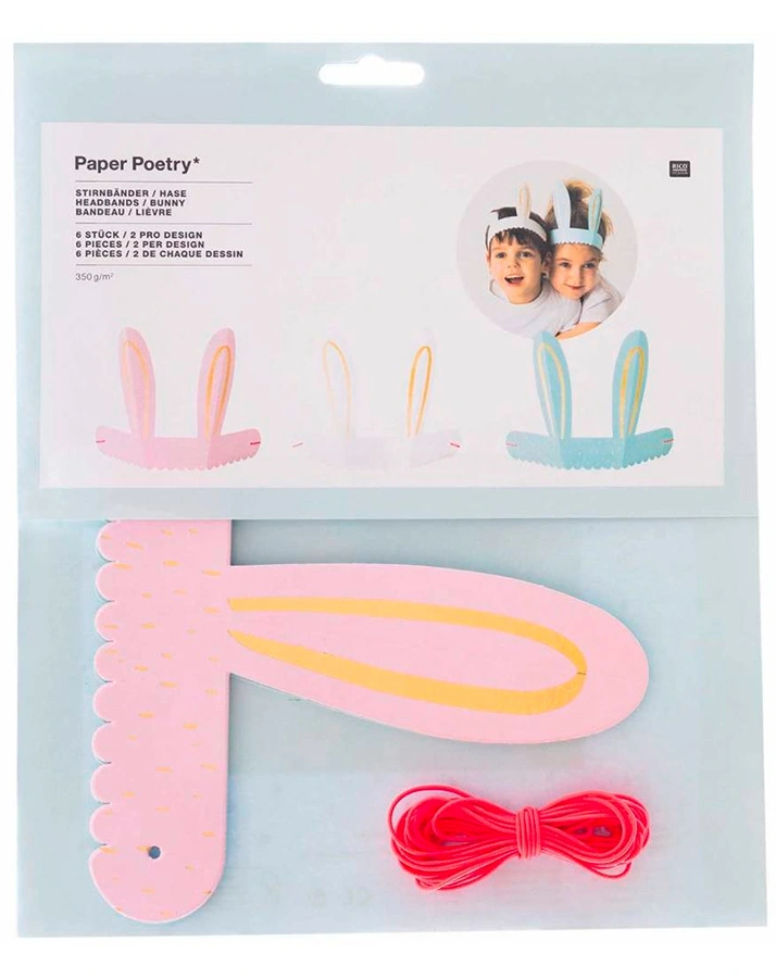 Papp-Stirnbänder HASE 6er-Pack in bunt