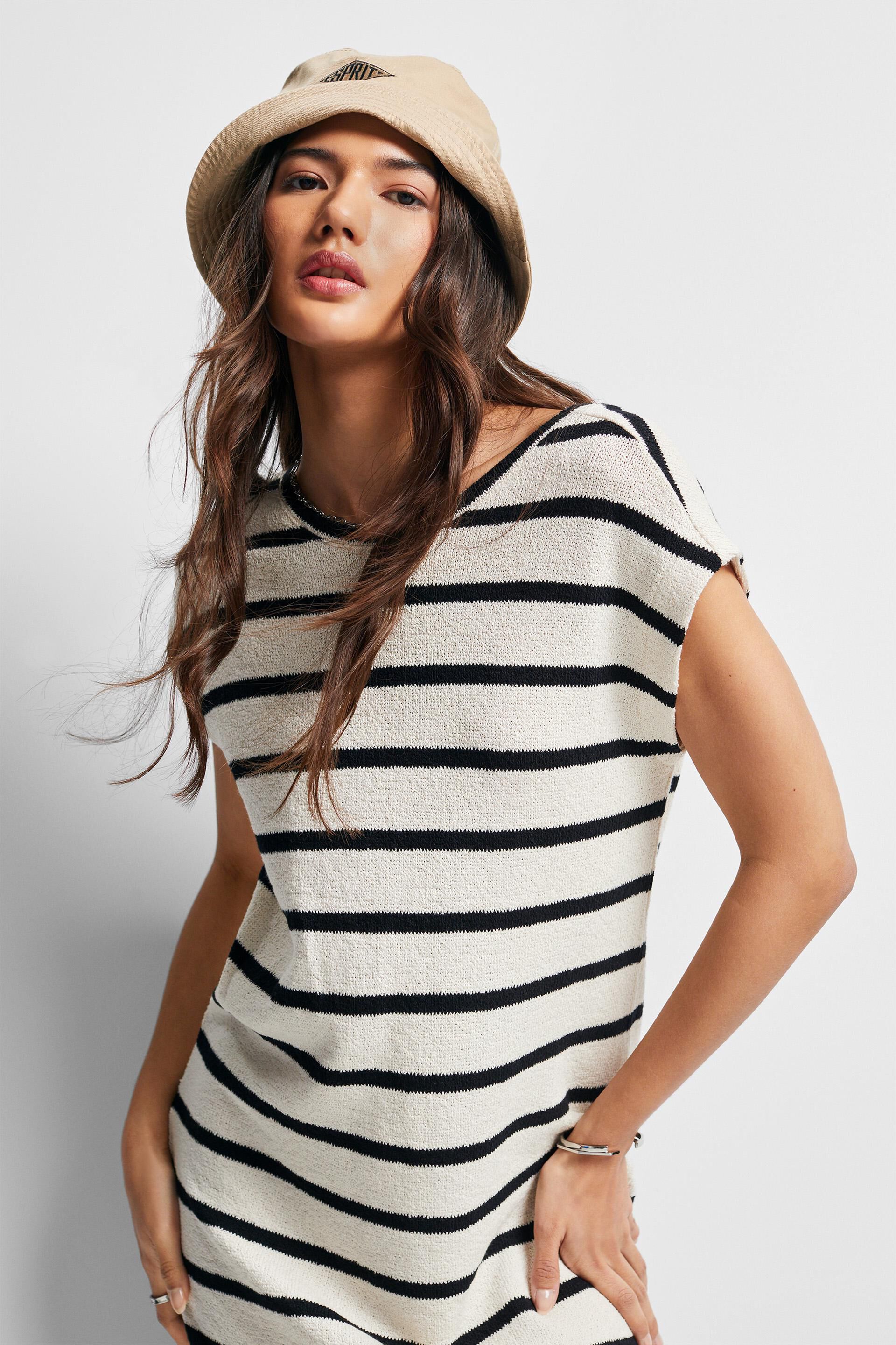 Robe rayée de longueur midi en maille de coton