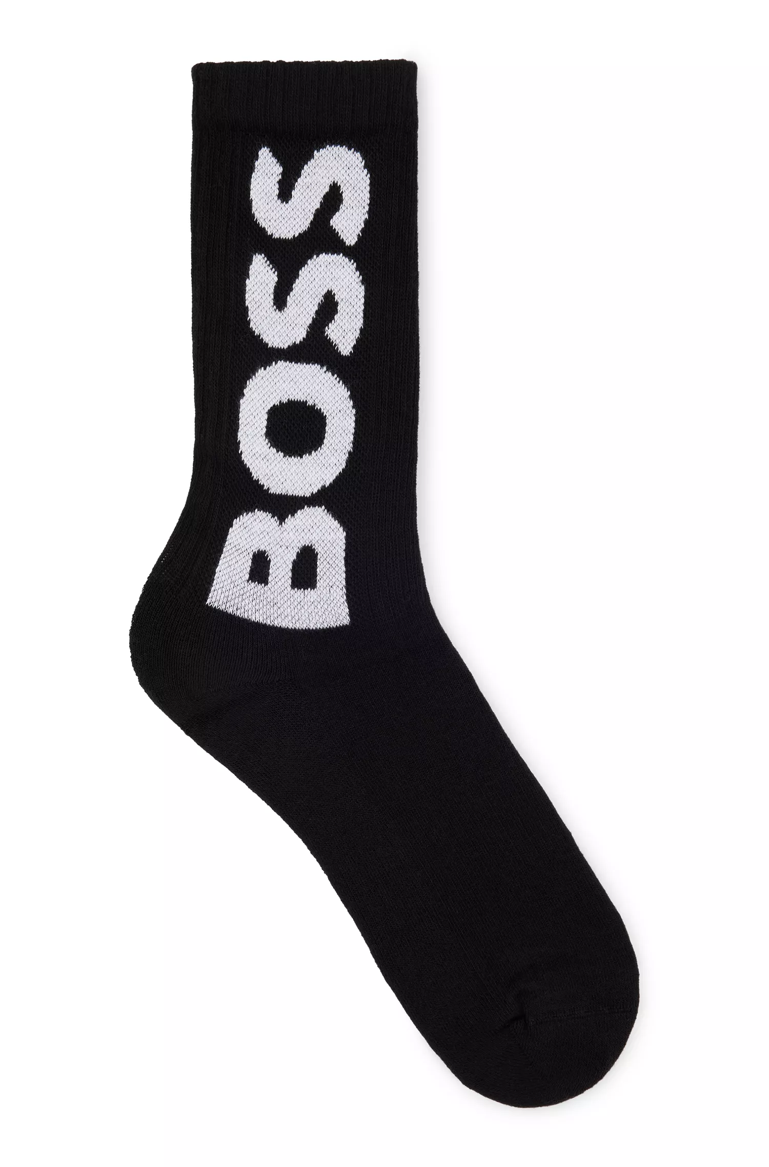 Meias BOSS pretas de cano curto com logotipo contrastante