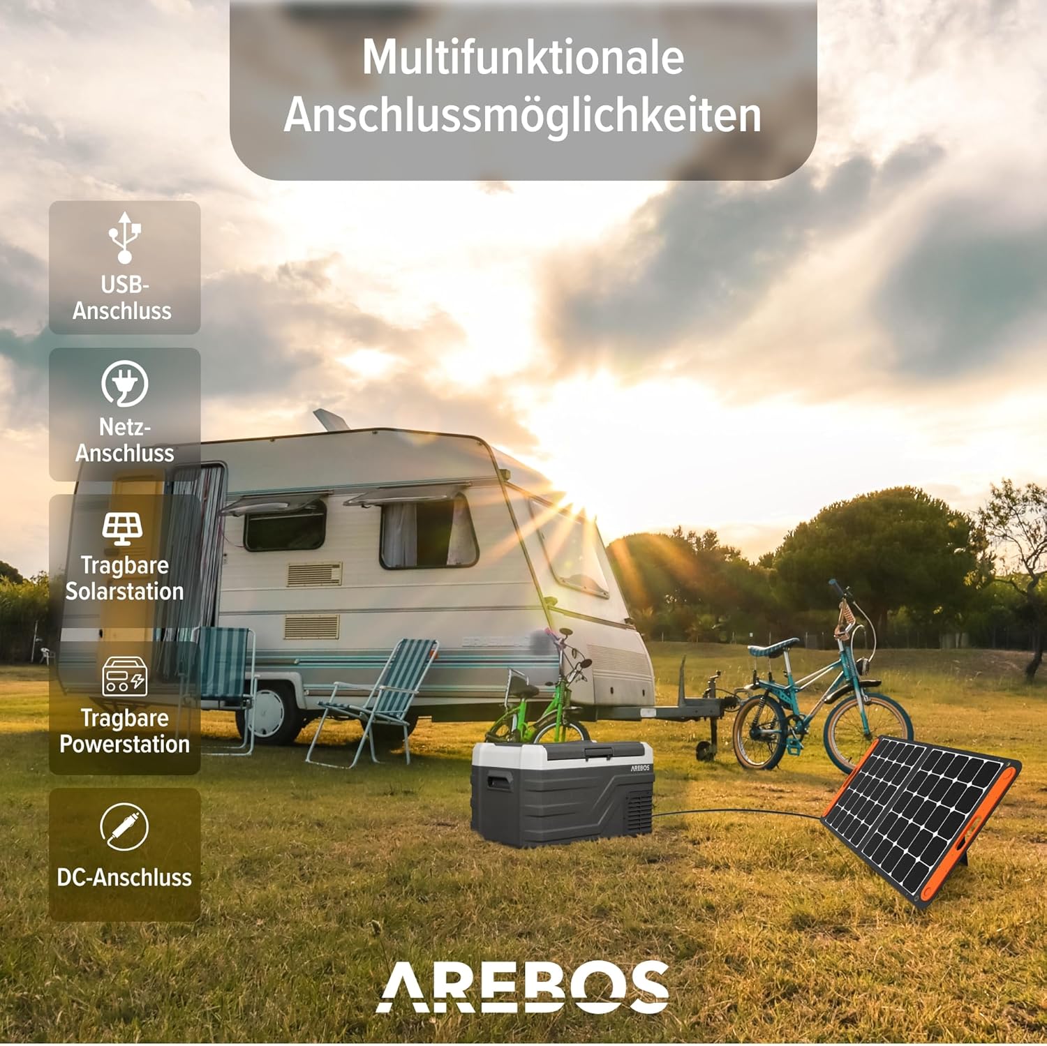 Arebos Kompressor Kühlbox 26 Liter | Elektrische Gefrierbox mit APP & Smart-Steuerung | Mobile Kühltruhe mit USB-Anschluss | bis -20 °C | 12/24 V 230V | für Auto,LKW,Camping,Boot,Wohnmobil