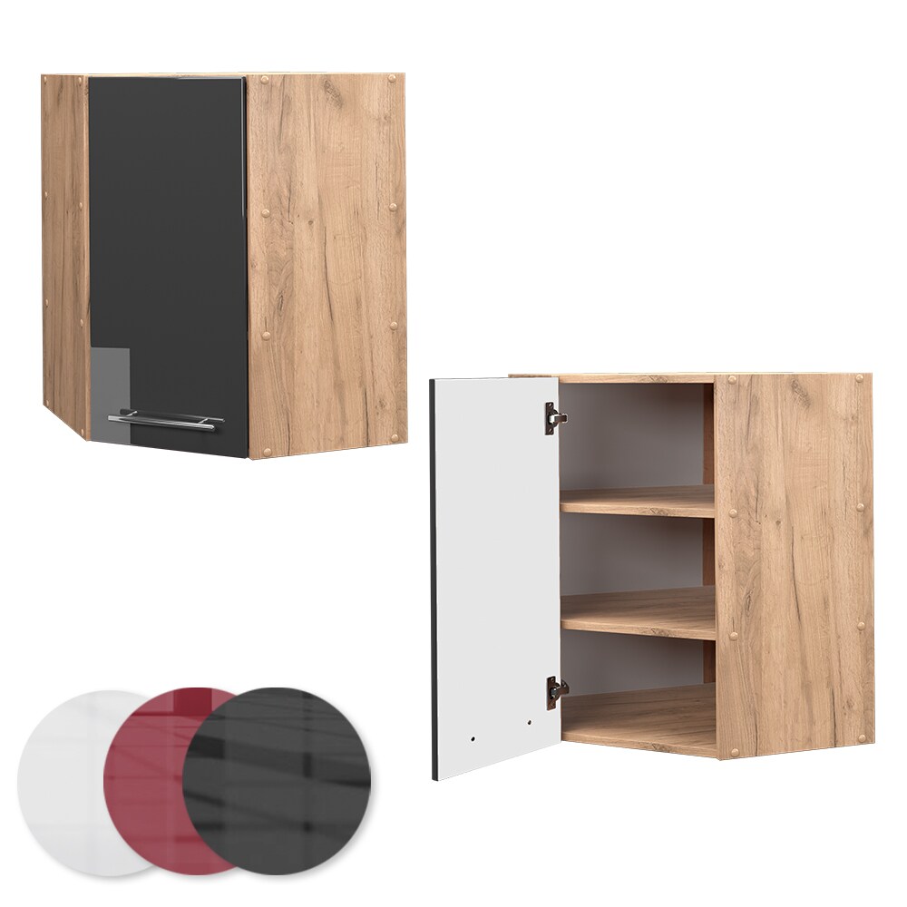 Vicco Eckhängeschrank Küchenschrank Küchenmöbel Fame-Line Eiche Anthrazit modern 57 cm Küche Einbauküche Eckküche Hängeschrank Drehtür Einlegeboden Küchenzeile Hochglanz