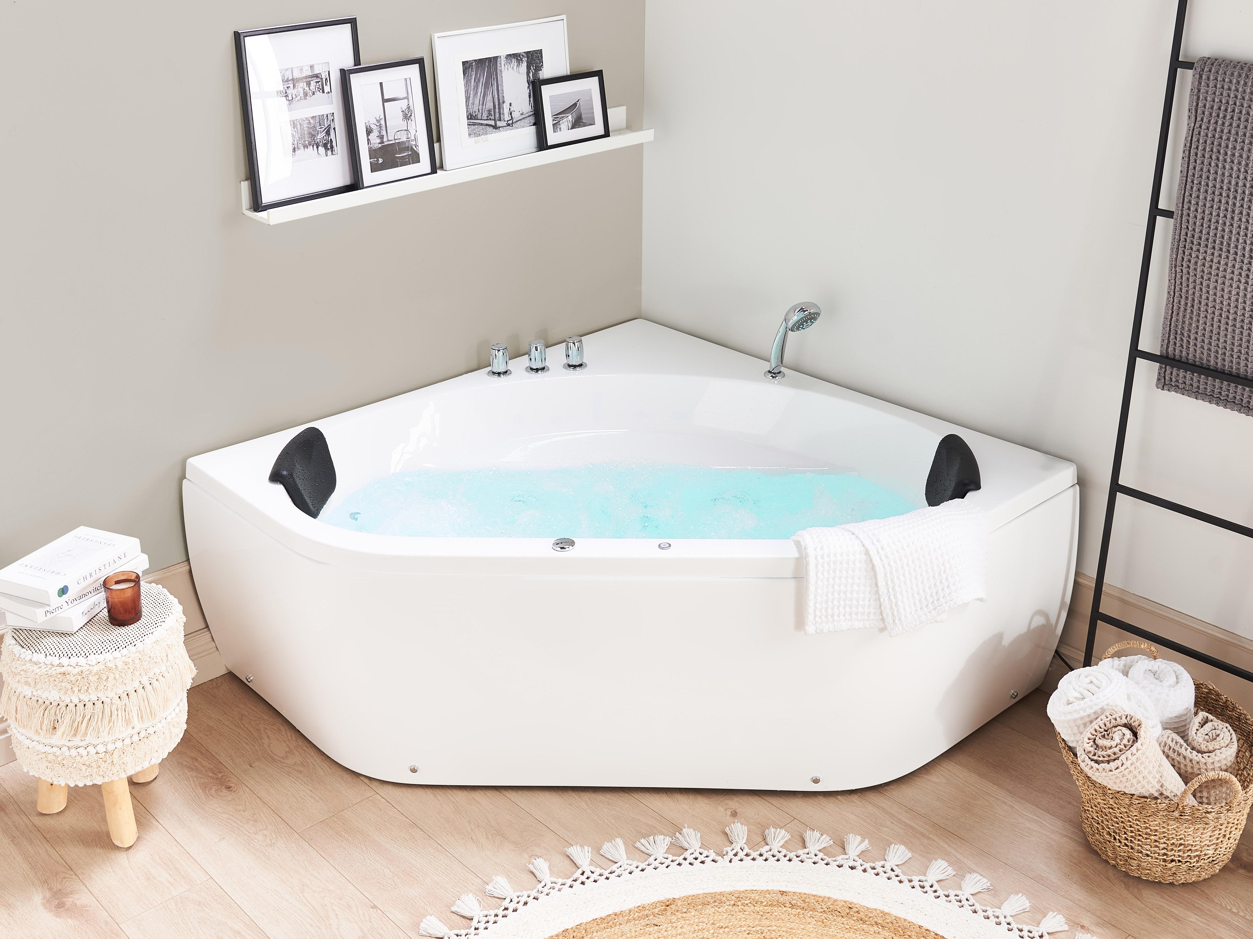 Hoek bubbelbad met LED MEVES 140 x 140 cm Wit