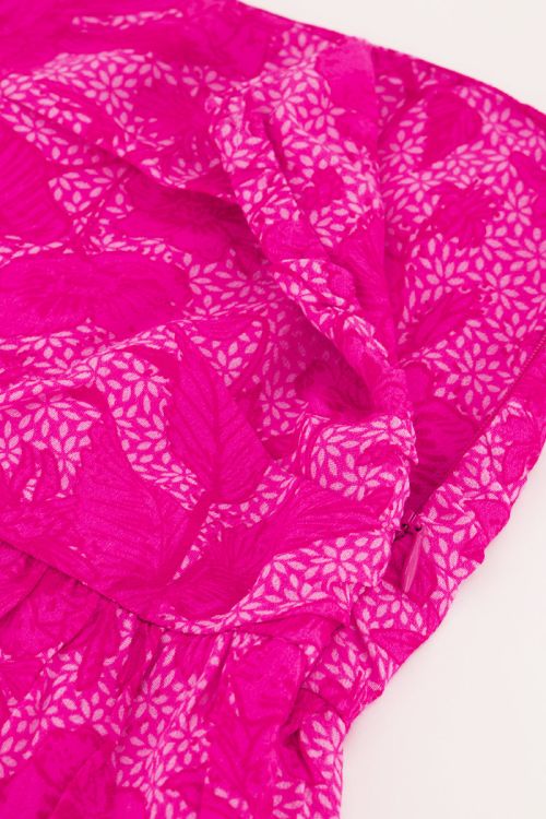 Roze skort met plooien en bloemenprint