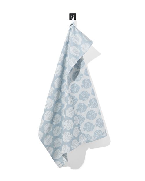 torchon 65x65 coton bleu clair poissons