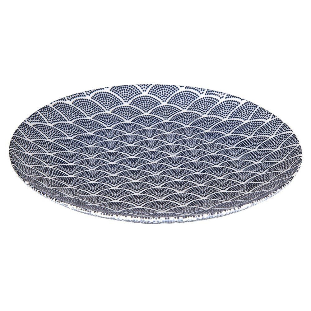 Assiette plate en porcelaine décor vague japonaise