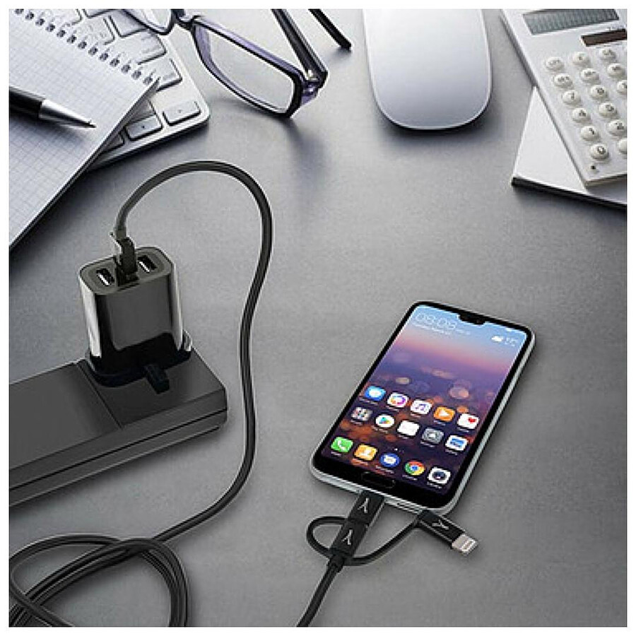Akashi Câble Eco 3-en-1 USB-A vers USB-C - Lightning - micro USB - 1 m