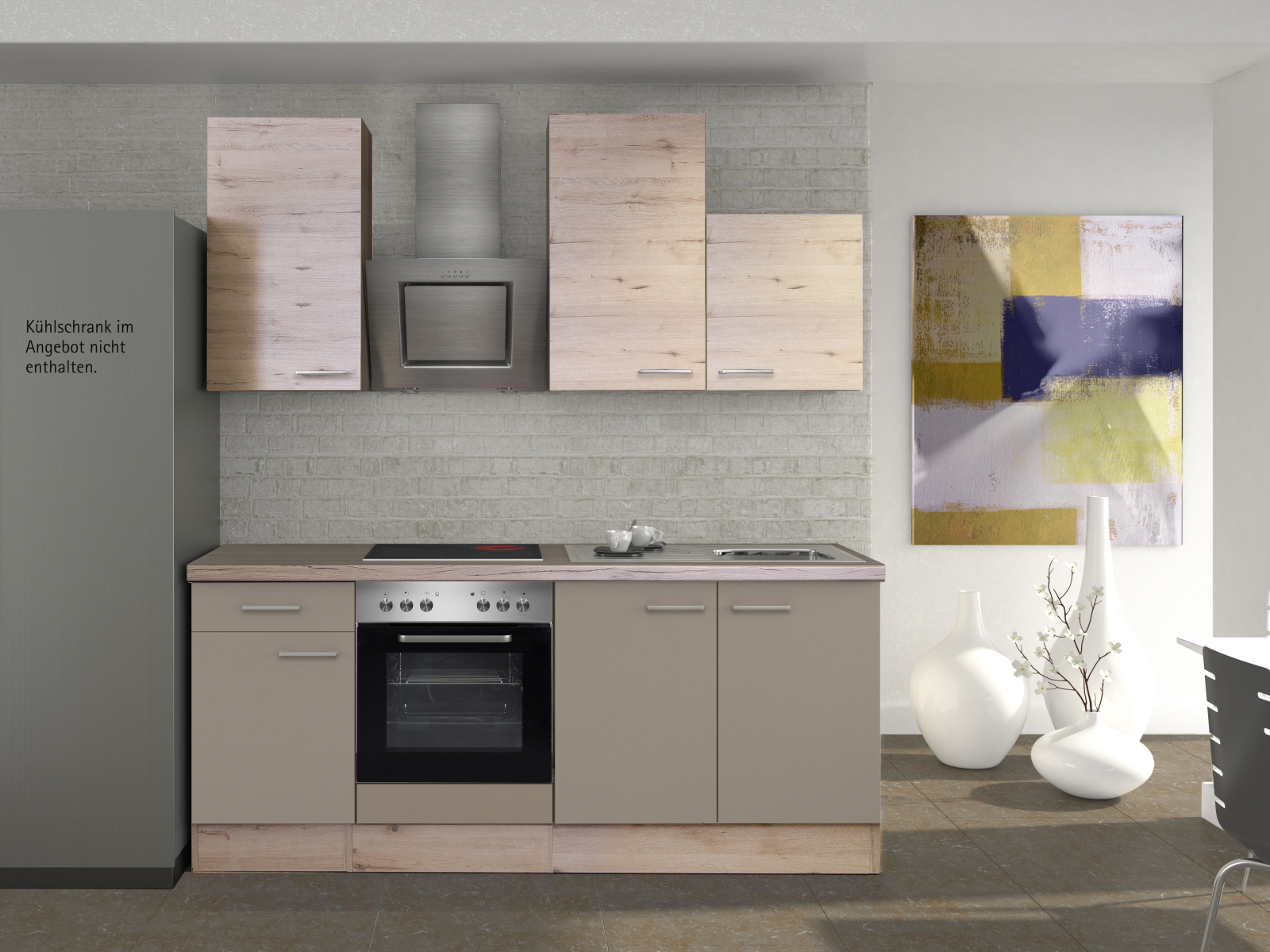 Küchenblock RIVA - Quarz-Cubanit-San Remo - mit E-Geräten - 210 cm