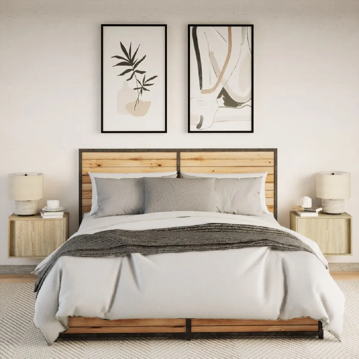 vidaXL Tables de chevet murales LED 2 pcs - Chêne sonoma