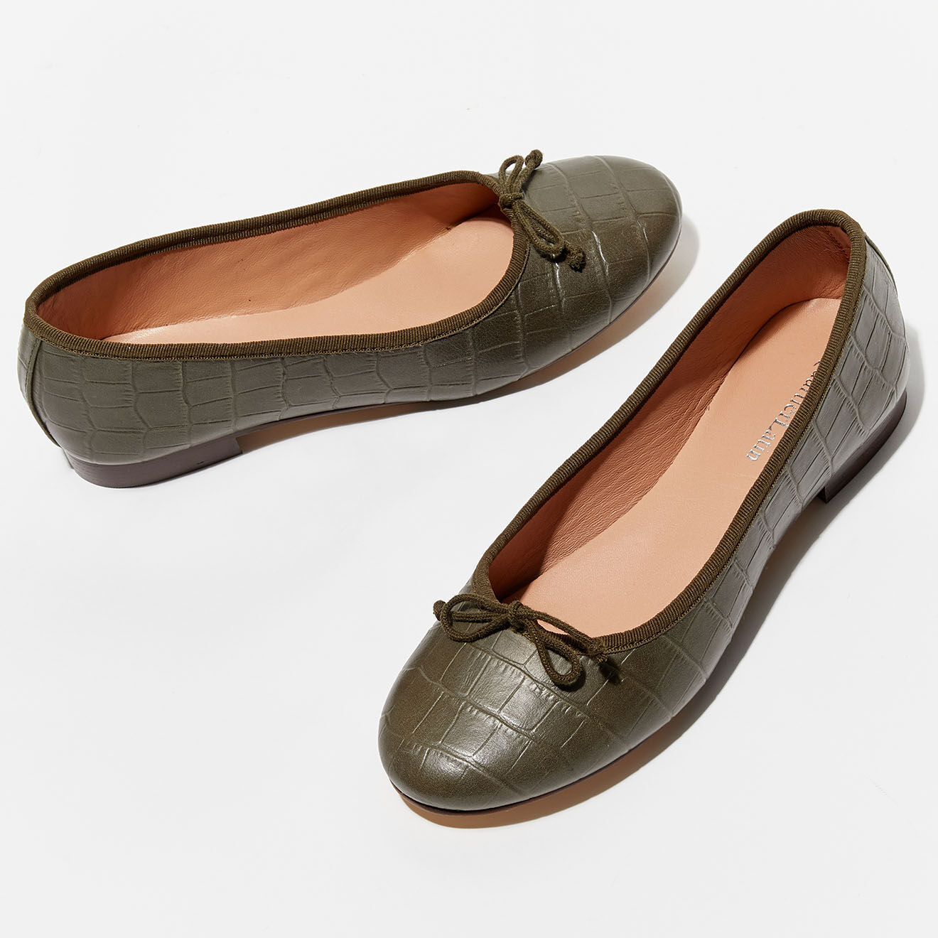Quartier Latin Ballerines en Cuir croco Nicole kaki