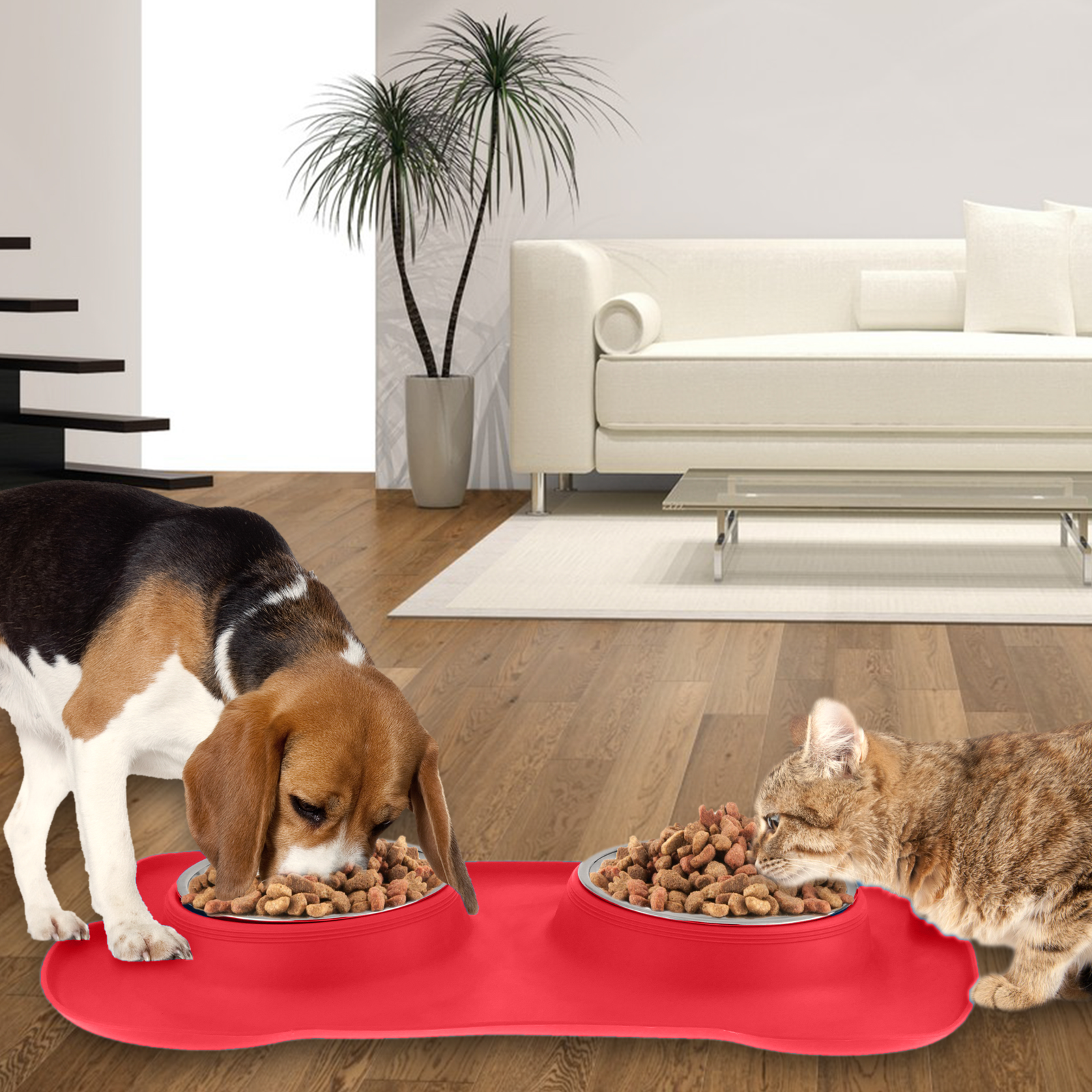 Alimentador e bebedouro 2 em 1 para animais de estimação, vermelho