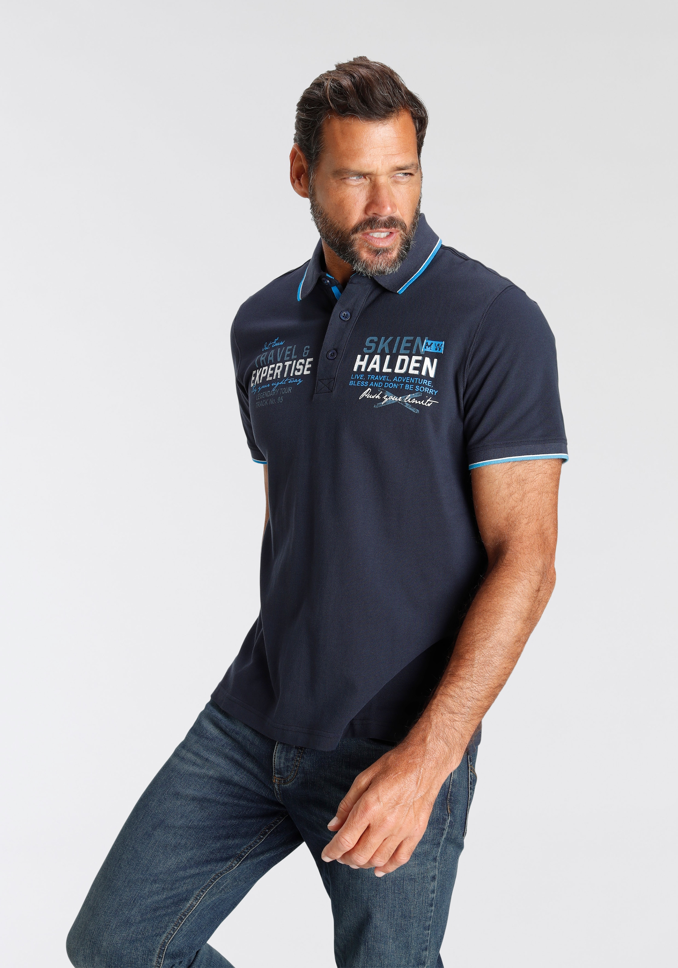 Man's World Poloshirt Kurzarm,  bedrucktes Design,  Polokragen,  aus Baumwolle