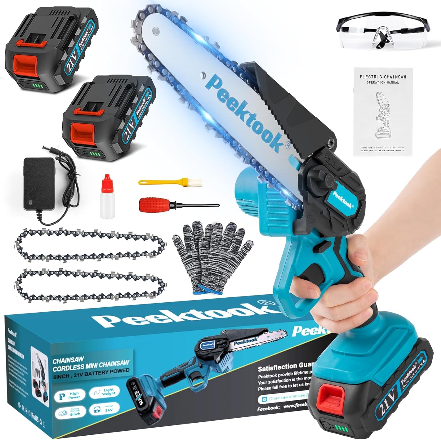 Mini Trononneuse à Batterie 6 Pouces, 4000mAh Mini Trononneuse lectrique Sans Fil avec 2 Batteries 2.0Ah, 2 Chanes, Vitesse de coupe de 10 m/s pour la Coupe du bois, l'élagage le Jardin
