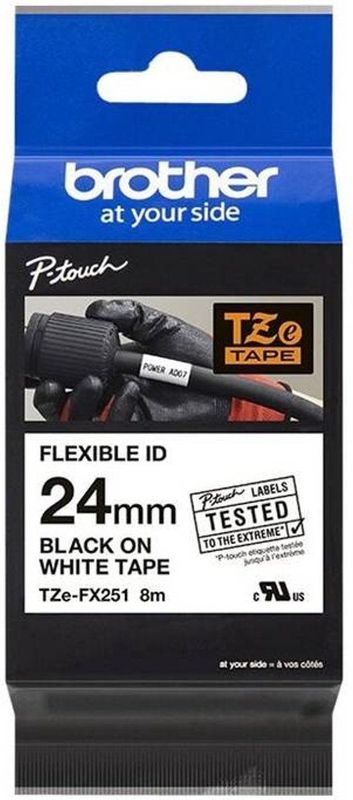 Brother - TZe-FX251 - ID Tape - Zwart op Wit - 24 mm - 8 Meter