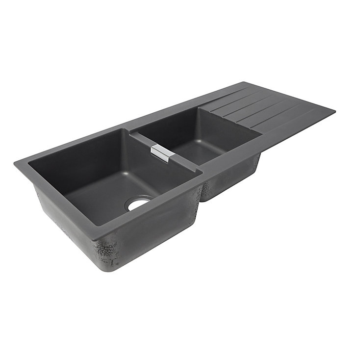 Évier en composite de quartz gris 2 bacs à encastrer Galvani