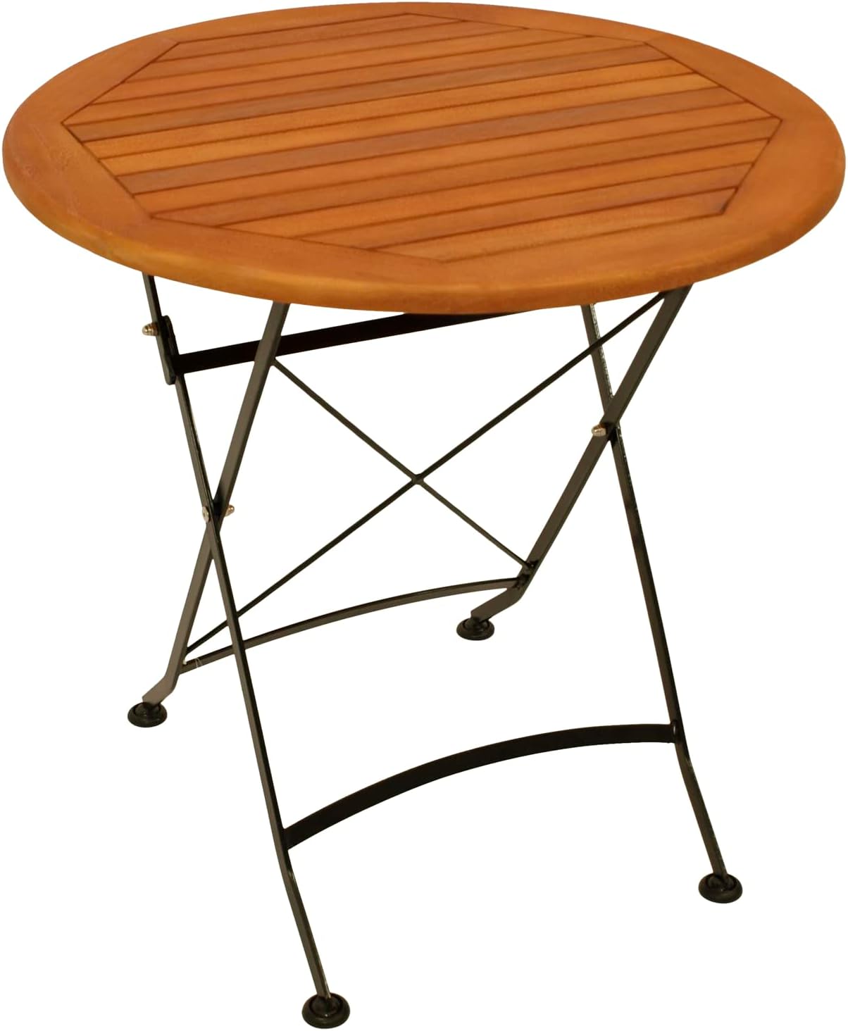 DEGAMO Garten Sitzgruppe Klappgarnitur HOFGARTEN 3-teilig (2X Armlehnensessel, 1x Tisch rund 75cm), Stahl schwarz pulverbeschichtet, Eukalyptus Holz braun geölt, FSC®-Zertifiziert, Outdoor