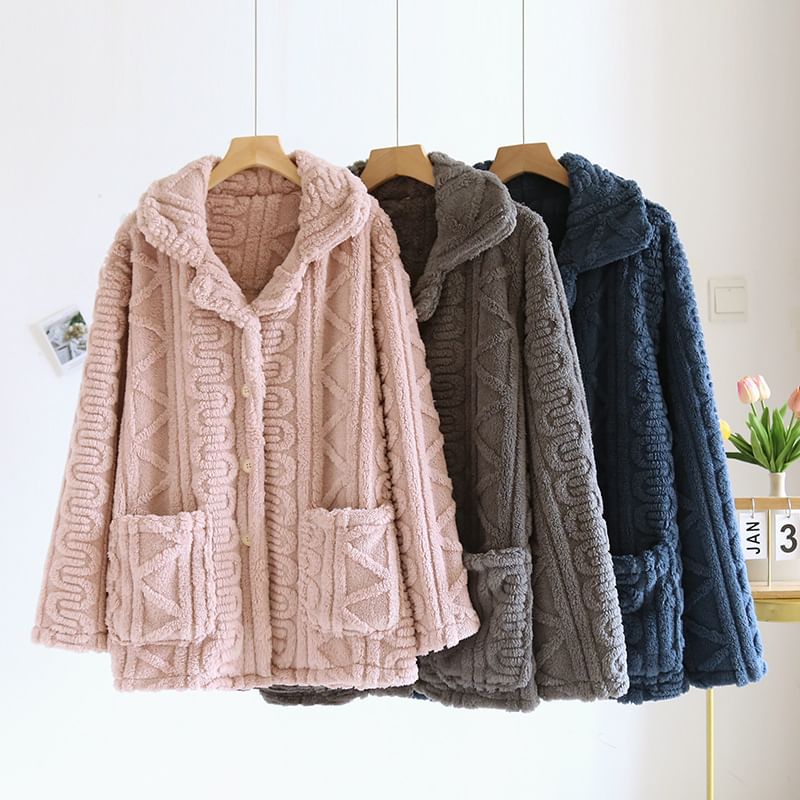 Somnus - Koppel bijpassende pyjamatop met lange mouwen, reverskraag, jacquard, knoopjes en fleece (verschillende ontwerpen)
