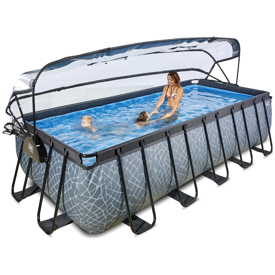 EXIT Stone Pool 540x250x122cm mit Abdeckung und Sandfilterpumpe, grau