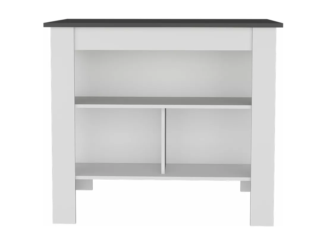 Ilot de cuisine Cala en mélaminé avec 3 étagères , Plomb / Blanc , 90 cm X 103 cm X 70 cm