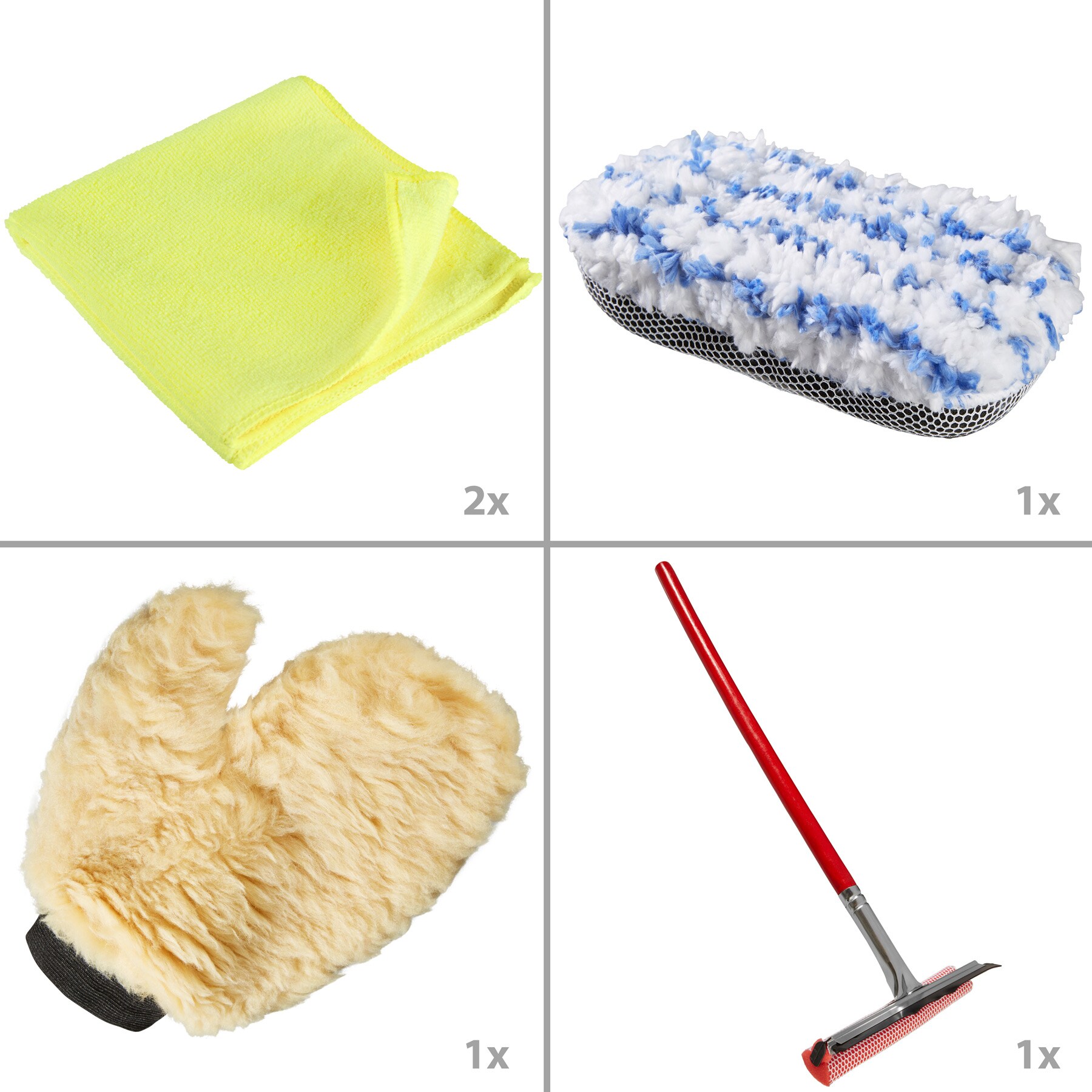 tectake® 29-teiliges Polierschwamm-Set, 1 Polierfell, mit Wischer, Schwamm, Handschuh und 2 Mikrofasertücher, Befestigung mit Klettverschluss
