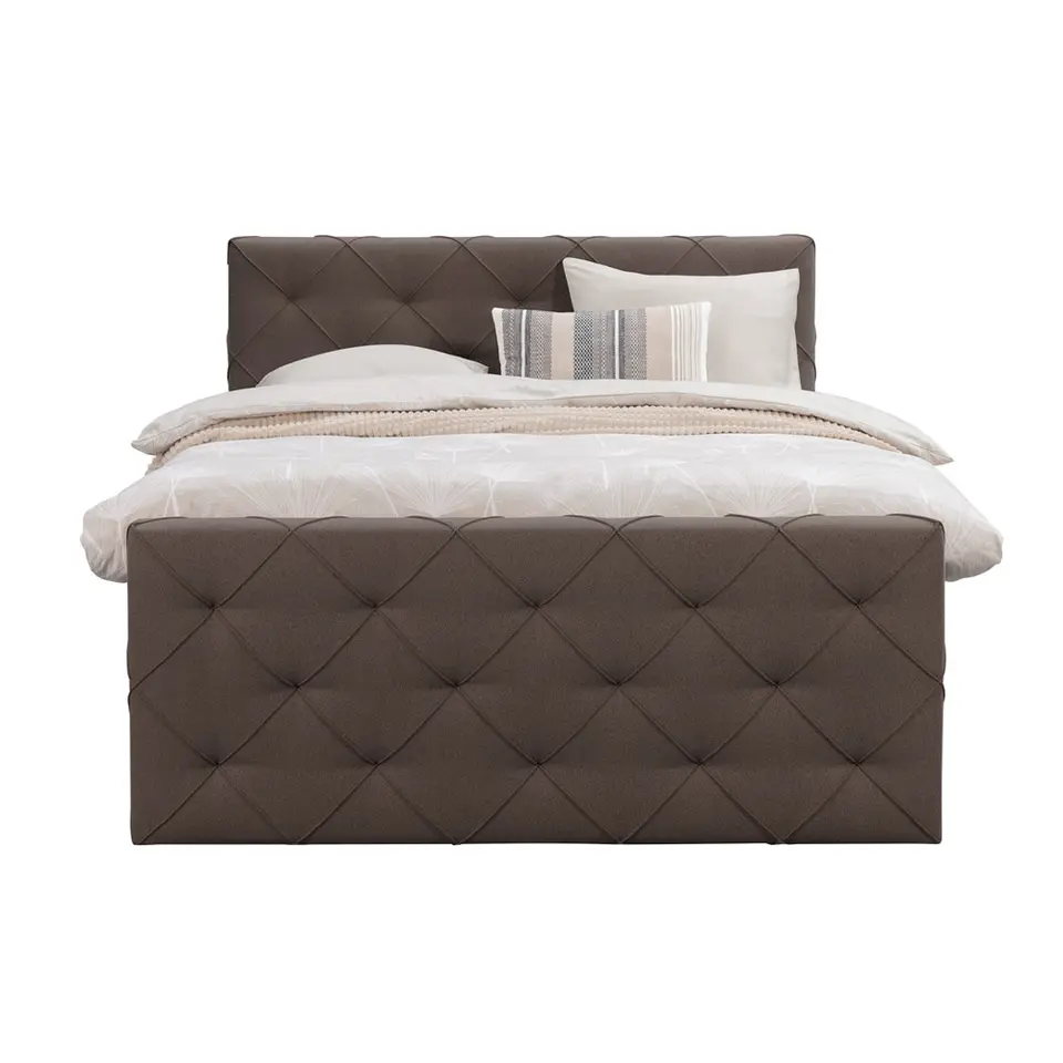 Boxspring met voetbord Liv geruit - donkerbruin - 140x200 cm - vierkante poot